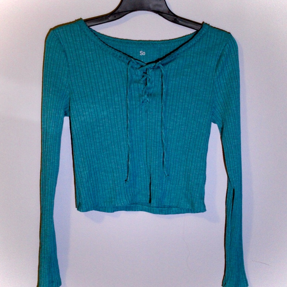 SO Women's Teal Long Sleeve Crop Top